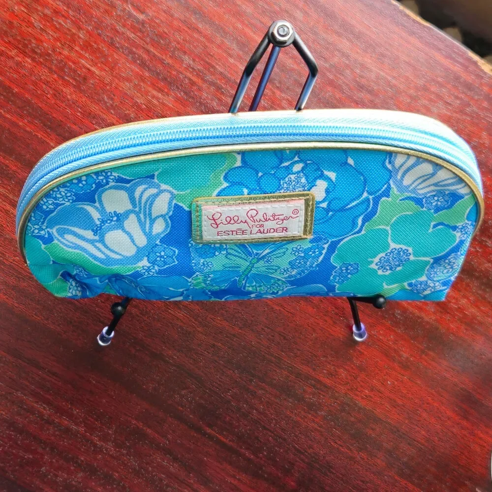 Vintage Lilly Pulitzer x Estée Lauder Makeup Bag | Y2K 2000s Turquoise Butterfly